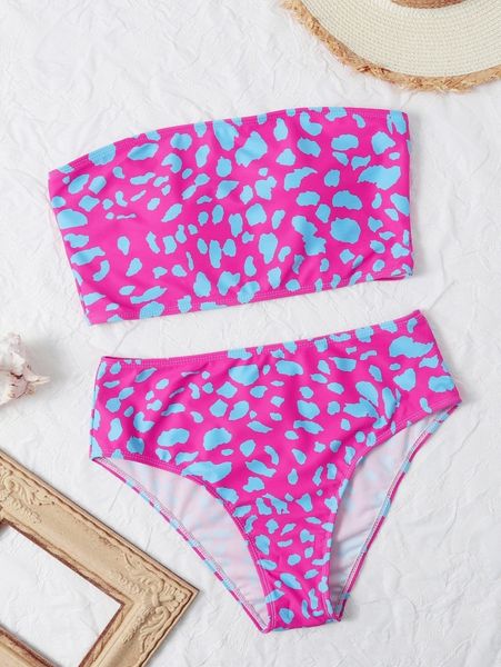 

allover graphic bandeau bikini swimsuit u30e#, White;black
