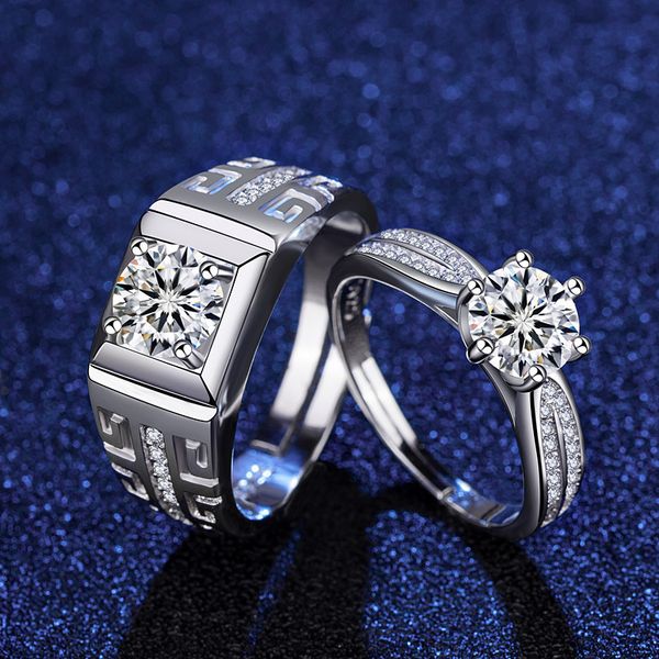 

live couple's imitation mosangshi open wedding ring platinum plated men's and women's rings, Silver