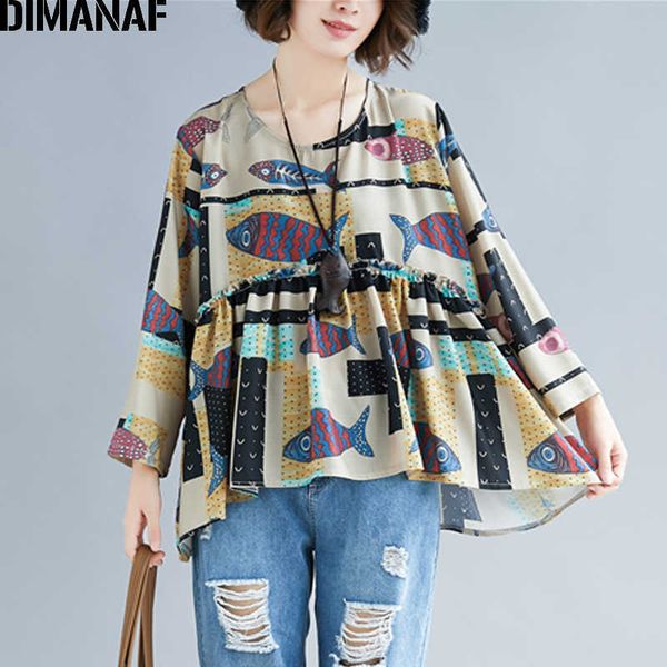 

plus size women blouse shirts cotton summer lady spliced print cartoon big tunic female loose casual clothing 210531, White
