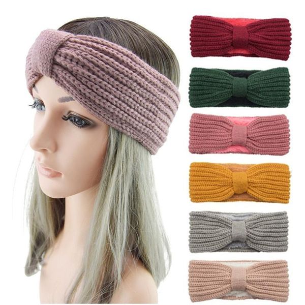 

winter keep warm knitting headband women's woolen yarn hairband outdoors sports headwear striped bowknot yoga head band party favor, Silver