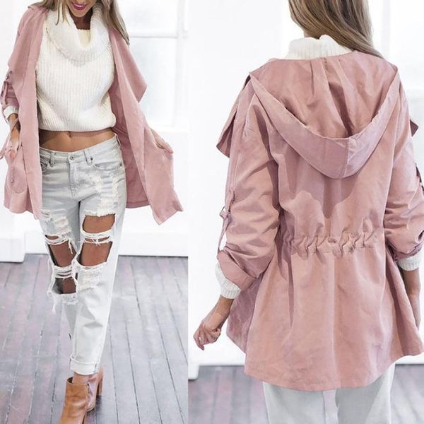 

women's trench coats 2021 dust coat spring fashion mid-length hooded, Tan;black