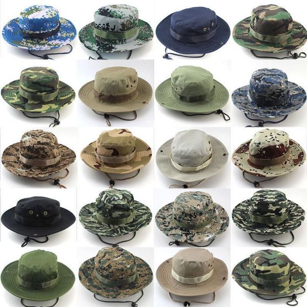 

none military camouflage bucket hats camo fishing hunting mountain cap outdoor men sun protection hat, Black;white