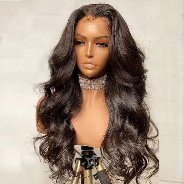 

synthetic wigs natural black long body wave wig high temperature lace front for women with baby hair cosplay