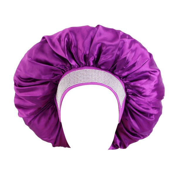 2021 Moda Mulheres Sólidas Cetim Bonnet Rhinestoned Largo Elastic Band Lady Cap Headwrap Headwrap Headwrap Wrap Acessórios Atacado