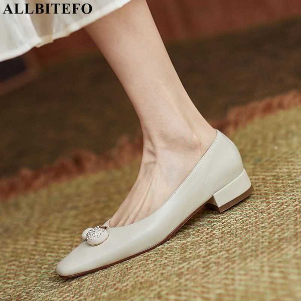 

allbitefo square toe full genuine leather thick heels women shoes low-heeled comfortable office ladies shoes high heel shoes 210611, Black