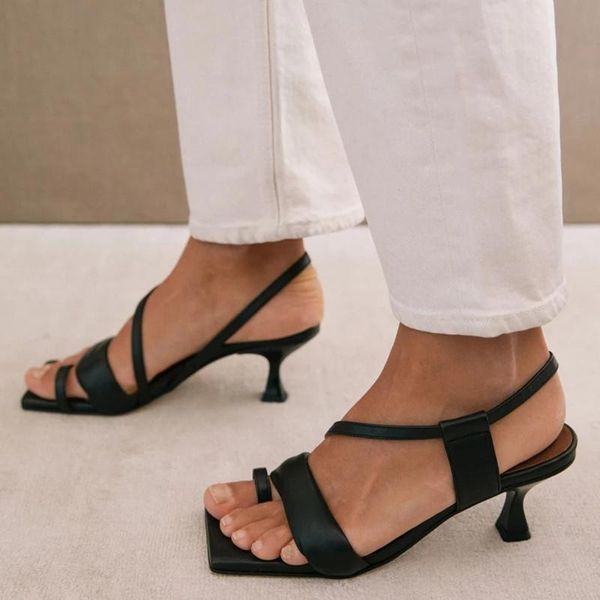

dress shoes women high heels summer fashion black solid flip flops square open toe casual office party ladies wedding plus size
