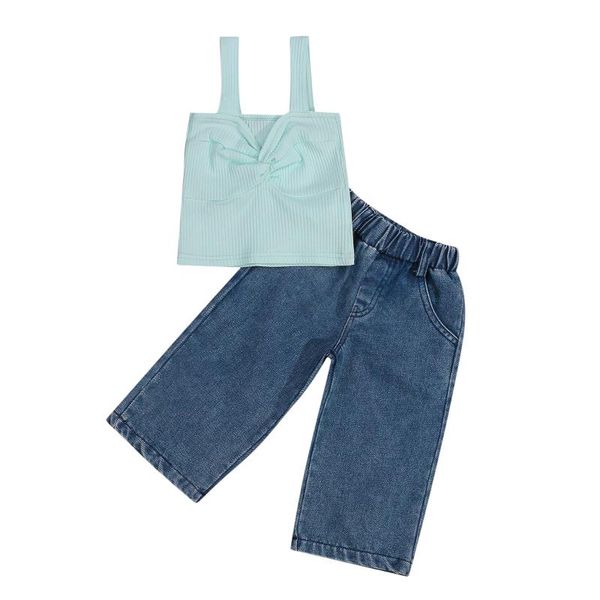 

clothing sets opperiaya 2pcs toddler summer outfits baby girls solid color twist knot v-neck sleeveless tanks jeans with pockets, White