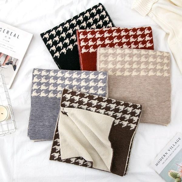 

scarves korean double-sided houndstooth scarf winter shawl thickened cashmere handle student dual-purpose core spun yarn bib, Blue;gray