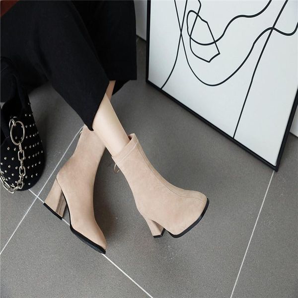 

boots short female thick and tube thin autumn winter plus velvet high heel square, Black