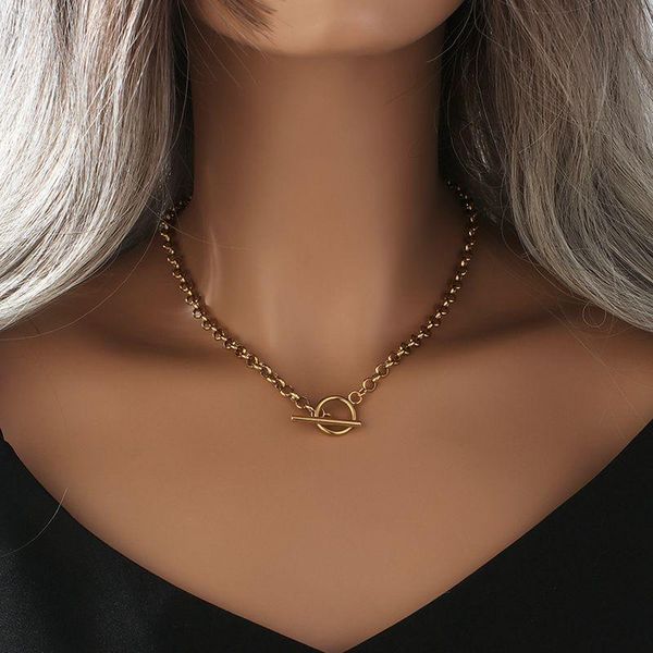 

stainless steel thick chain ot buckle necklaces for women fashion punk o shape gold clavicle collar toggle clasp necklace chains, Silver