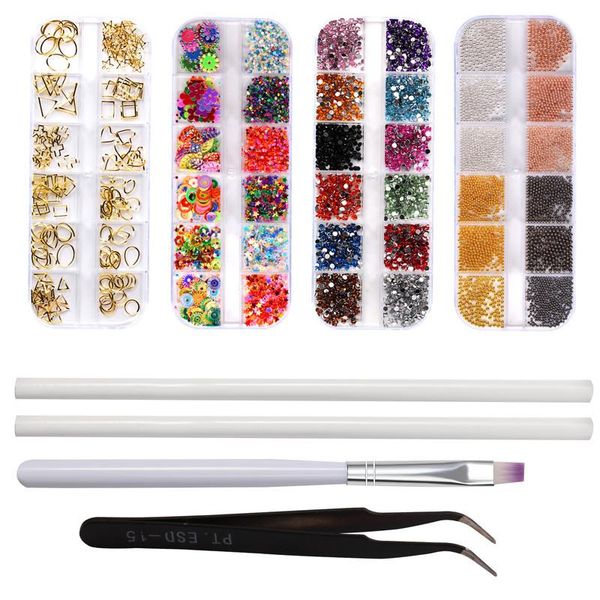 

nail art kits cyshmily 8 pcs/set manicure set mixed gel brush/dotting pen/nail rhinestones decoration/tweezers tools