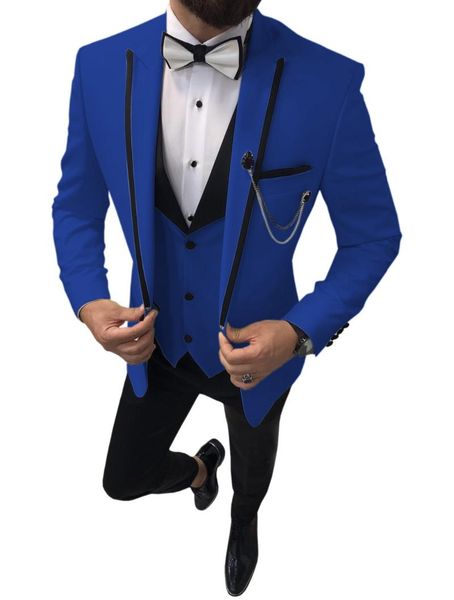 

men's suits & blazers jeltoin 3 piece royal blue male formal party suit for groomsman boutique groom wedding dress (jacket+vest+pants), White;black
