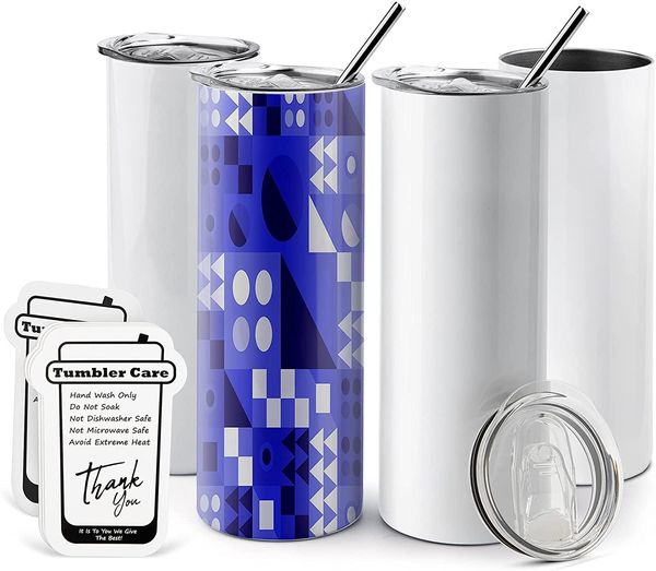 Süblimasyon Boşlukları Tumblers Kupa 20 oz Paslanmaz Çelik Düz Boş Kupalar Beyaz Tumbler Kapak ve Saman Ile Isı Transferi DIY Hediye Kahve Kupa Bottlle 50 adet