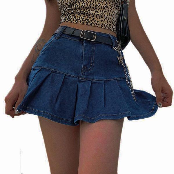 

women high waist skirt stylish elastic denim skirts above knee female fashion fake two pieces spring wear, Black