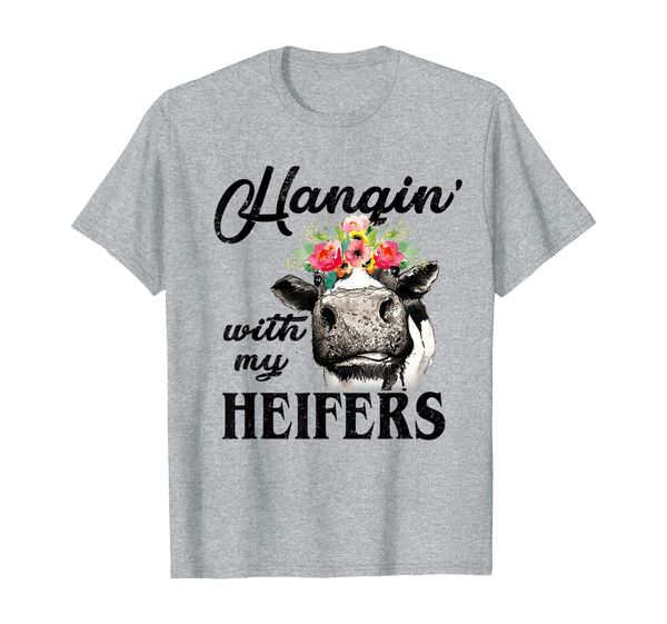 

farmer cow flower hangin with my heifers t-shirt, White;black