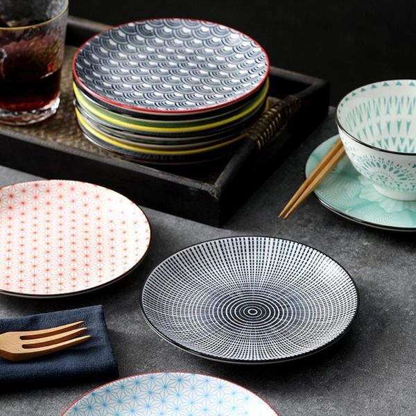 

dishes & plates 6 inch ceramic side dish bread and butter plate dessert platter fruit shallow round underglaze color machine tableware czy10