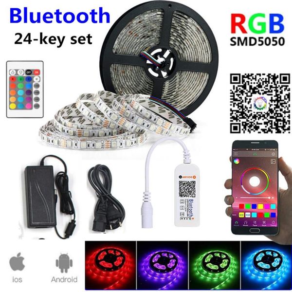 

strips 12v led strip light bluetooth with 24 key controller smd leds waterproof neon lamp rgb lights tape 5m 300leds/roll for room