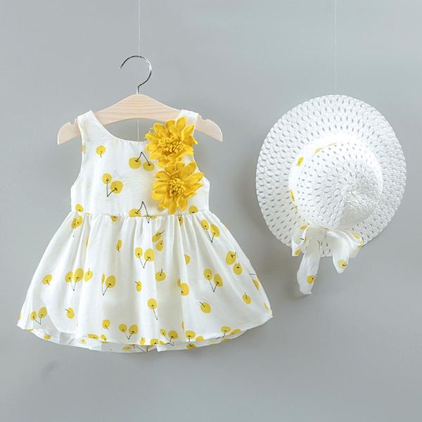 

girl's dresses dress baby girl cherry printed toddler kid outfits princess dress+hat set clothes, Red;yellow