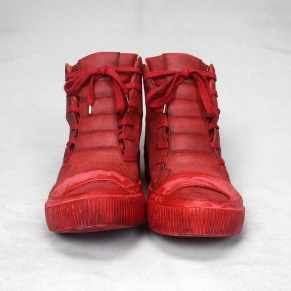 

boots high mens handmade luxury cowhide genuine leather lace up vintage trainers sneakers hip hop casual platform shoes boot, Black