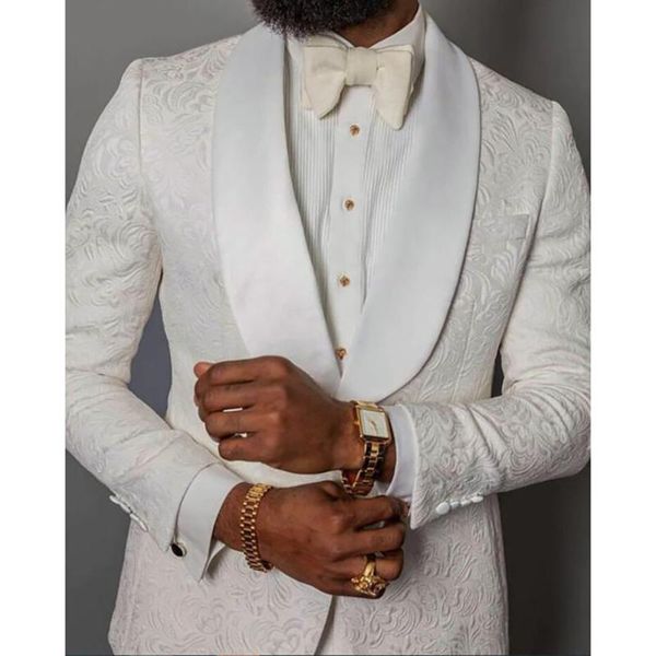 

men's suits & blazers ivory jacquard wedding suit for men 2 pieces slim fit male set shawl lapel custom prom business tuxedo jacket wit, White;black