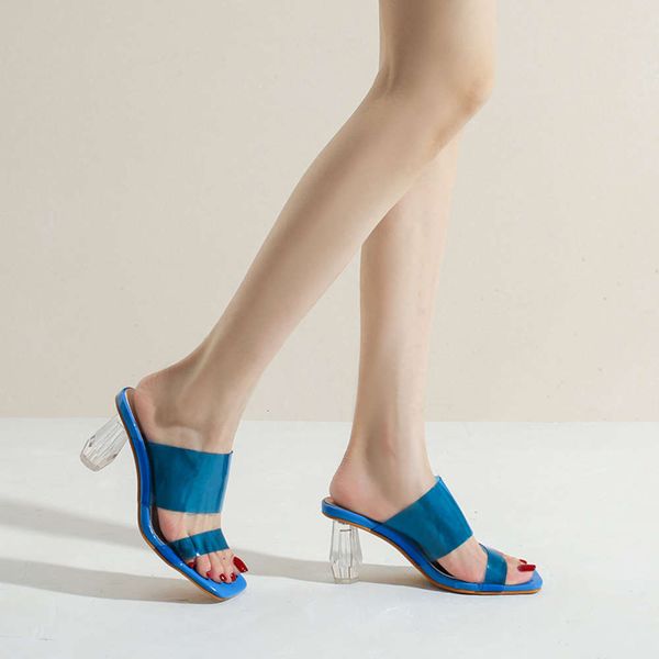 

fashion sandals transparent candy color high heels one line with women, Black