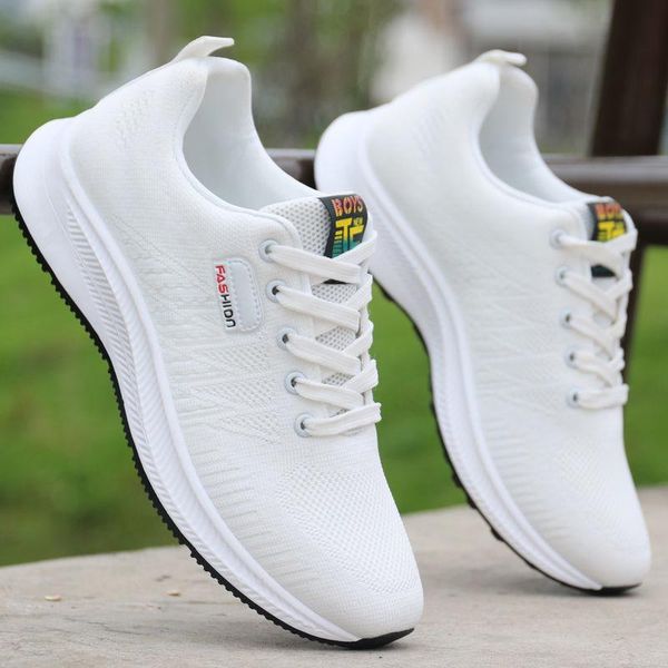 

men's shoes lace-up mesh white sports fashion casual flat driving outdoor work dress, Black