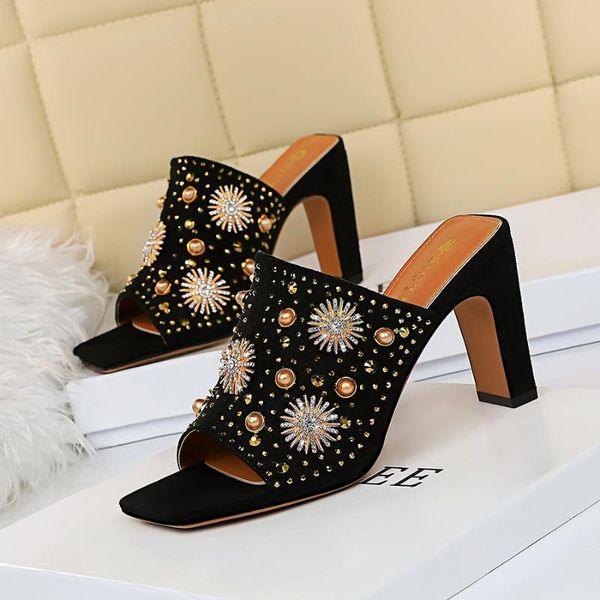 

slippers european and american fashion thin women's shoes summer fine-heeled high-heeled suede bow strap open-toe sandals, Black
