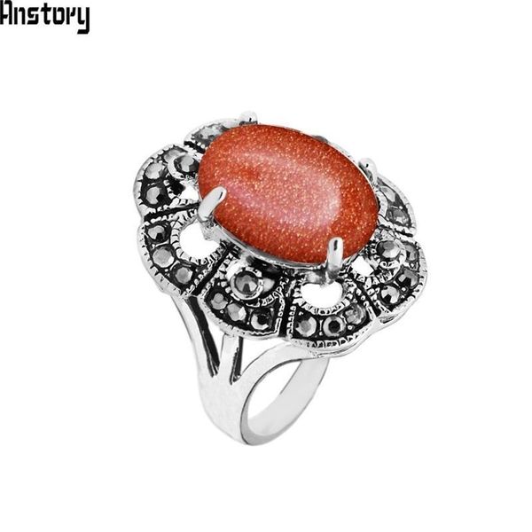 

cluster rings oval golden sequins stone finger for women antique silver plated rhinestone flower party ring jewelry tr712, Golden;silver