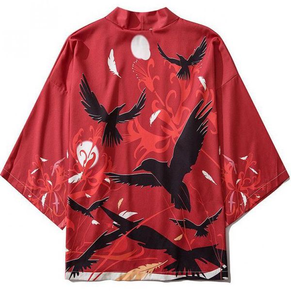 

ethnic clothing print loose shirt men harajuku cardigan japanese kimono summer carp casual lovers'kimono coat satin couple yukata kimo, Red
