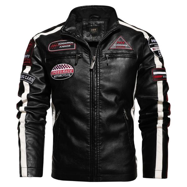 

new motorcycle for men autumn/winter 2020 fashion casual leather embroidered in winter veet pu e, Black