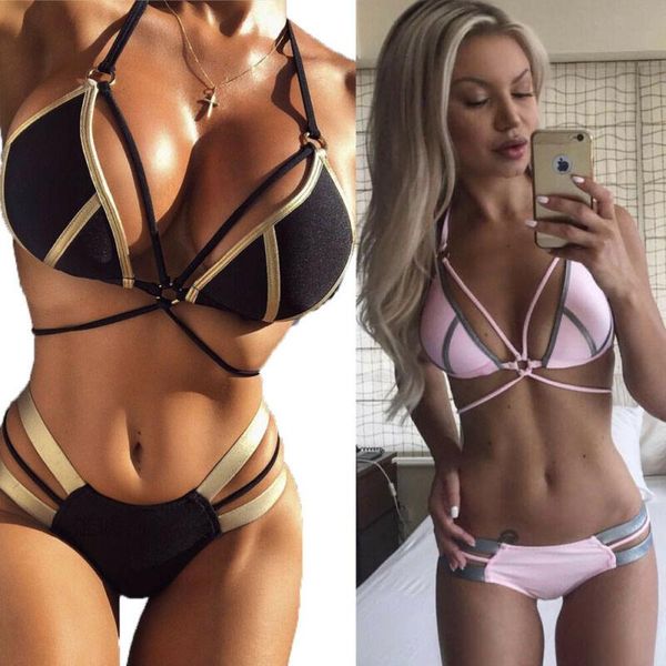 

women's swimwear 2021 women mini bikini set bandage padded push-up bra g-string swimsuit thong solid beachwear bathing suit, White;black