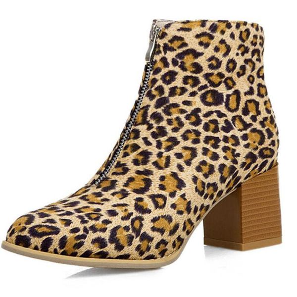 

boots women leopard toe zip thick pointed shoes high woman winter lady snow fashion classic sy587, Black