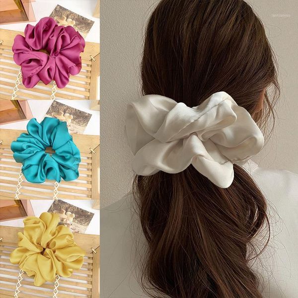 

large folds fashion stain woman girls scrunchies hair accessories big size elegant korean style women lady elastic hairband1