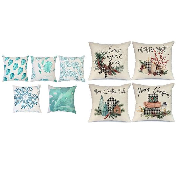 

pillow case 5x teal leaf cushion cover microfiber cases 45cm x & 4x christmas covers,throw pillows farmhouse