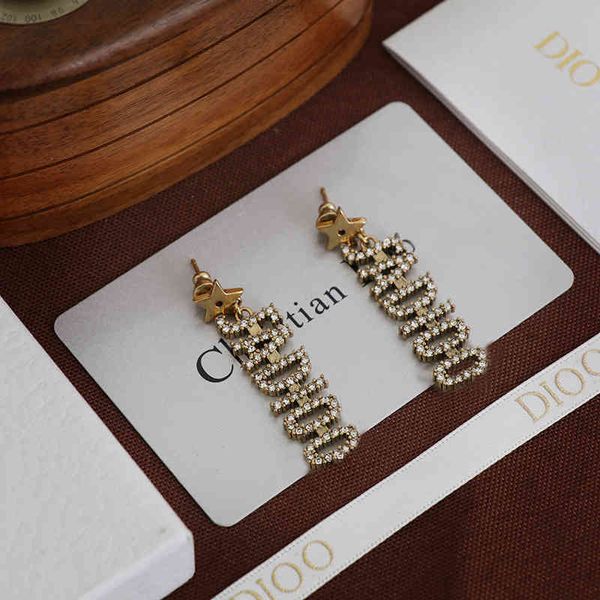 

design jewelry family brass female letter diamond wind net red versatile star earrings, Silver