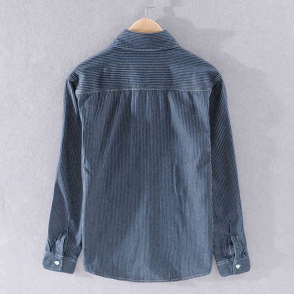 

2021 japanese style long-sleeved stripe pure cotton spring and autumn trend denim shirts brand casual shirt for men k072, White