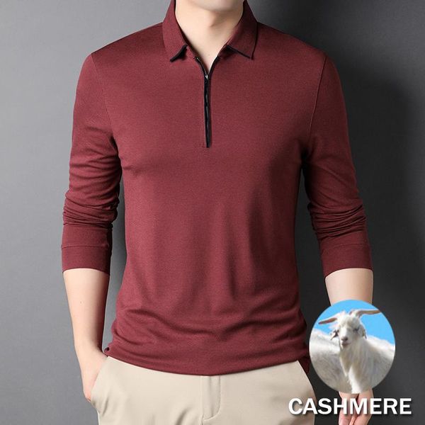 

men's polos 5% cashmere, 40.5% reable fiber warm shirt men autumn winter long sleeve thermalhirt solid casual zipper collar brand, White;black