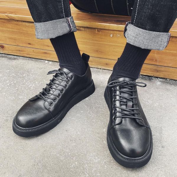 

dress shoes men's spring frock casual thick soled footwear rubber warm male flats shoe winter mens sales man designer, Black