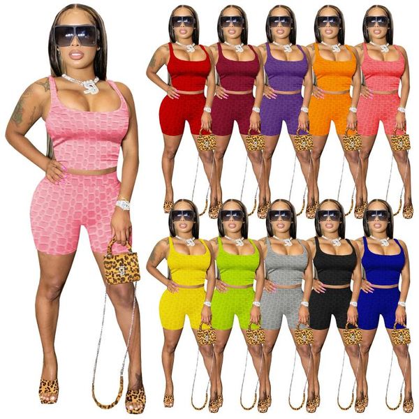 

women's tracksuits 2021 summer clothing pineapple jacquard yoga sports vest shorts suit two-piece super elastic, Gray