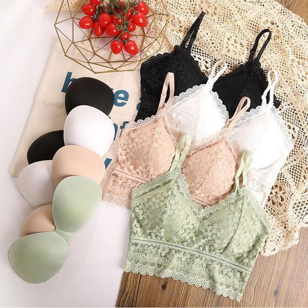 

camisoles & tanks lingerie women lace bra comfortable bralette solid color beauty back underwear vest female add pad wireless fashi, Black;white