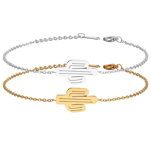 

charm bracelets stainless steel bracelet for women cactus man gold silver color pulseira feminina lover's engagement jewelry 18cm, Golden;silver