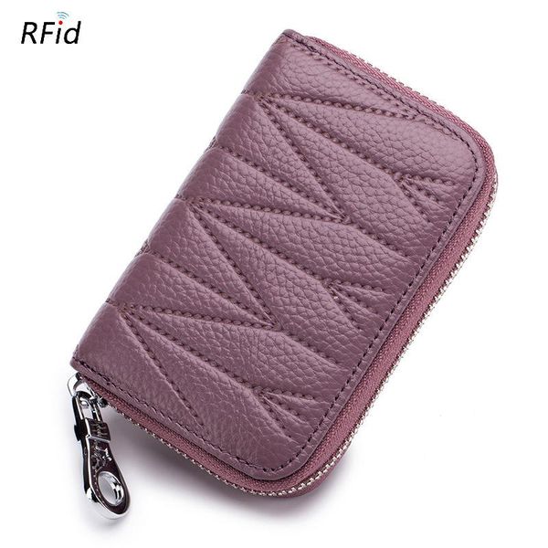 

card holders women holder genuine leather ladies coin wallets multi-card rfid zipper purse business small, Brown;gray