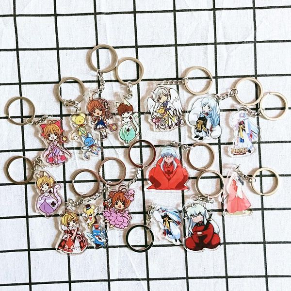 

1pcs anime inuyasha higurashi kagome card captor sakura miroku shippou doubleside portachiavi pendant keychain keyrings y10 keychains, Silver