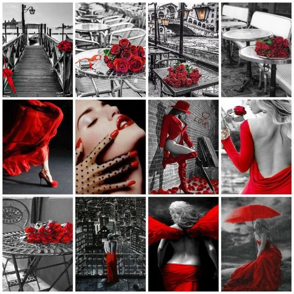 

paintings azqsd painting by numbers woman paint for adults red black kits arcylic oil home decor gift