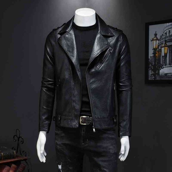 

downs zip brown men's leather jacket, Black