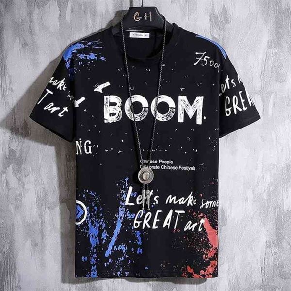 

men t-shirt hip hop boom printed summer o-neck male casual tshirt oversize rock hip-hop style plus size 3xl 210324, White;black
