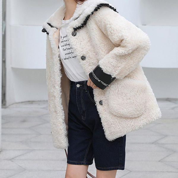 

women's fur & faux ptslan 2021 genuine outerwear winter fashion patch pocket female original coat soft warm good qualityp7560, Black