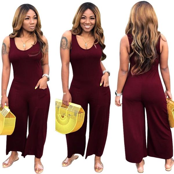 

women's jumpsuits & rompers echoine sleeveless o-neck jumpsuit wide leg women summer combinaison femme casual elegant bodysuit overalls, Black;white