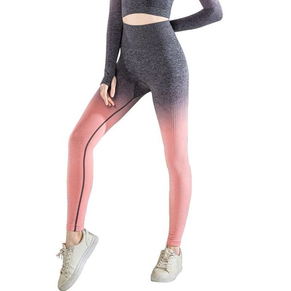 

yoga outfit women's seamless leggings hip lifting high waist running sports fitness pants hang dye gradient quick drying booty