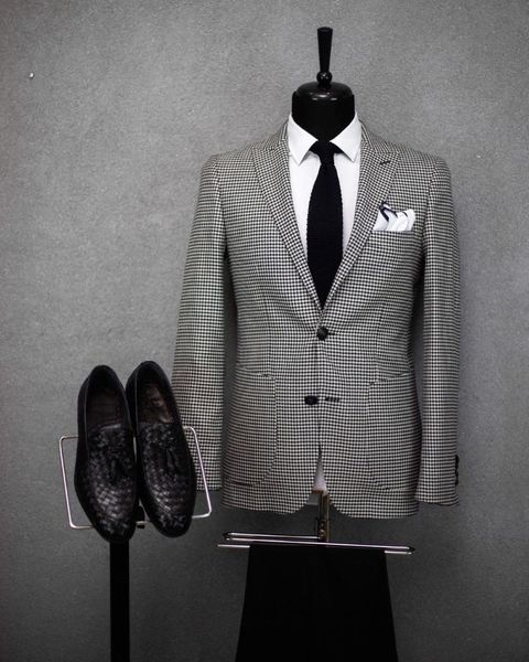 

men's suits & blazers est design houndstooth men 2021 latest groom wedding tuxedos costume homme 2 pieces, White;black